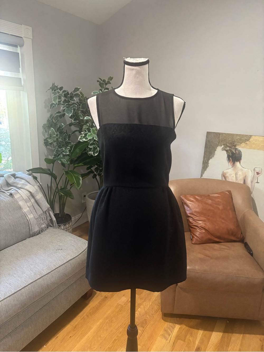 Sandro, Women’s Black Sleeveless Mesh Yoke Dress size:1